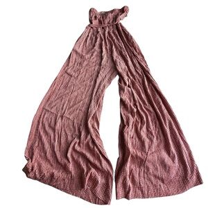 Davi & Dani Women’s Elegant Striped Jumpsuit in Red Size L Bow‎ Tie Wide Leg